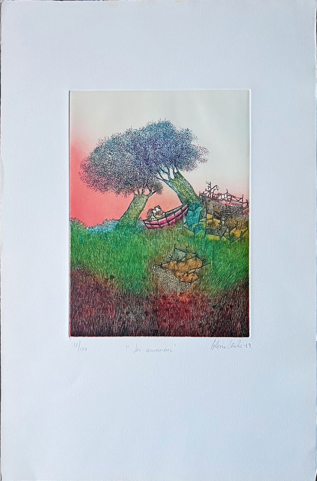 "Les Amoureux" (Lovers) Lithograph By Gloria Uribe photo furniture
