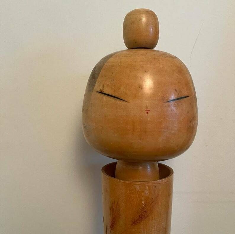 Large Signed Japanese Kokeshi Doll With Wheat Sheaf Engravings photo furniture