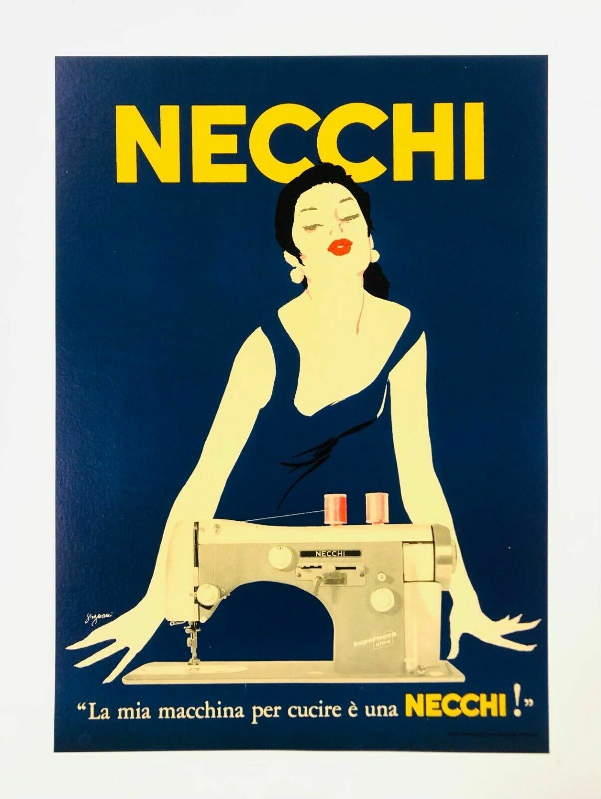 Jeanne Grignani, 80s   Necchi (Blu)   Original Affiche Linen Backed On Canvas photo furniture