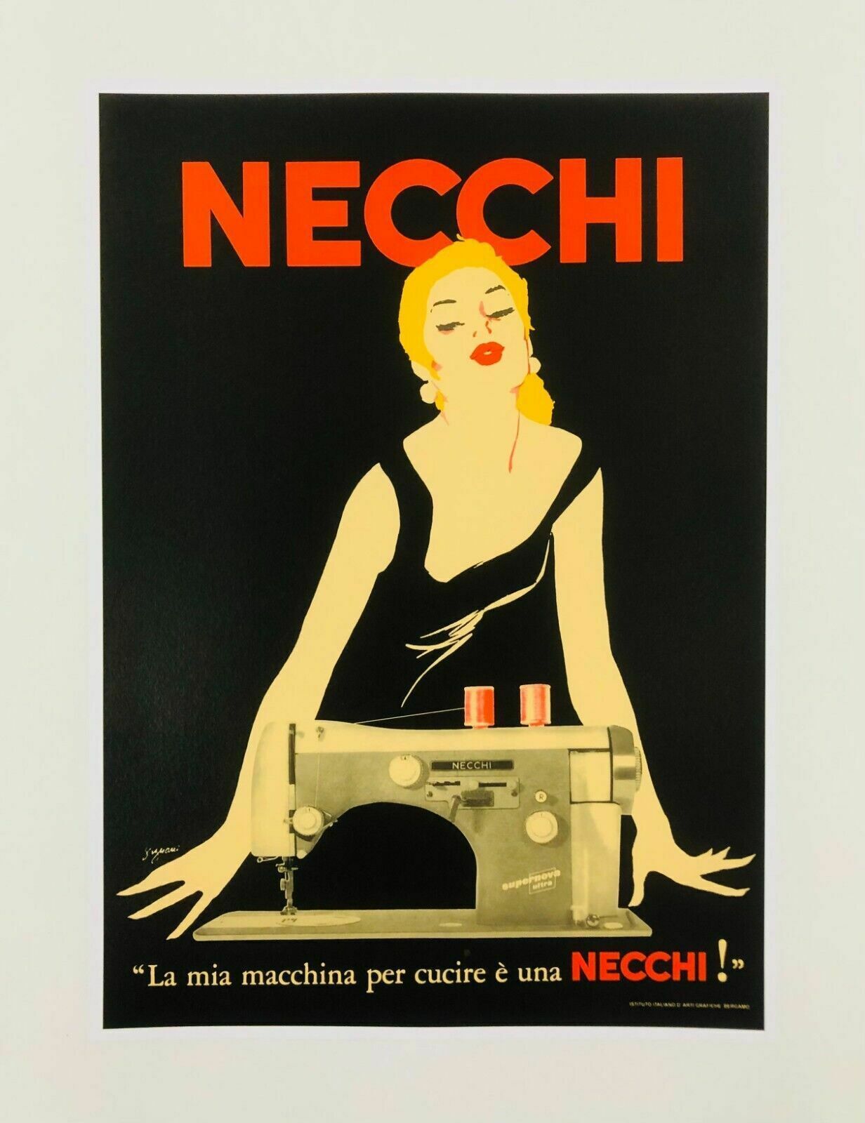 Jeanne Grignani, 80s   Necchi (Black)   Original Affiche Linen Backed On Canvas photo furniture