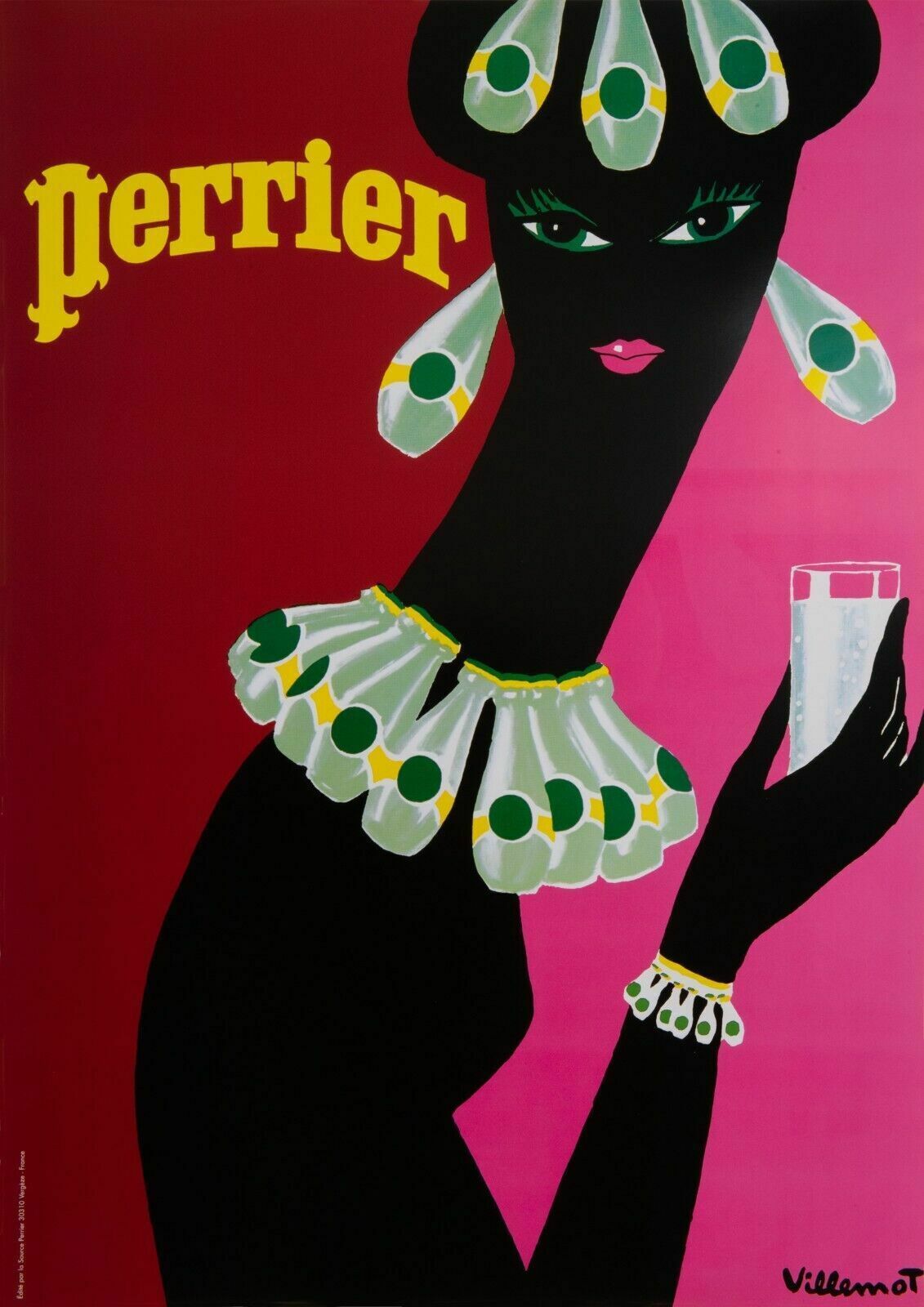 Bernard Villemot, C.A. 1990s   Perrier   Original Vintage Poster Printed In Offset Cm 60 X 43