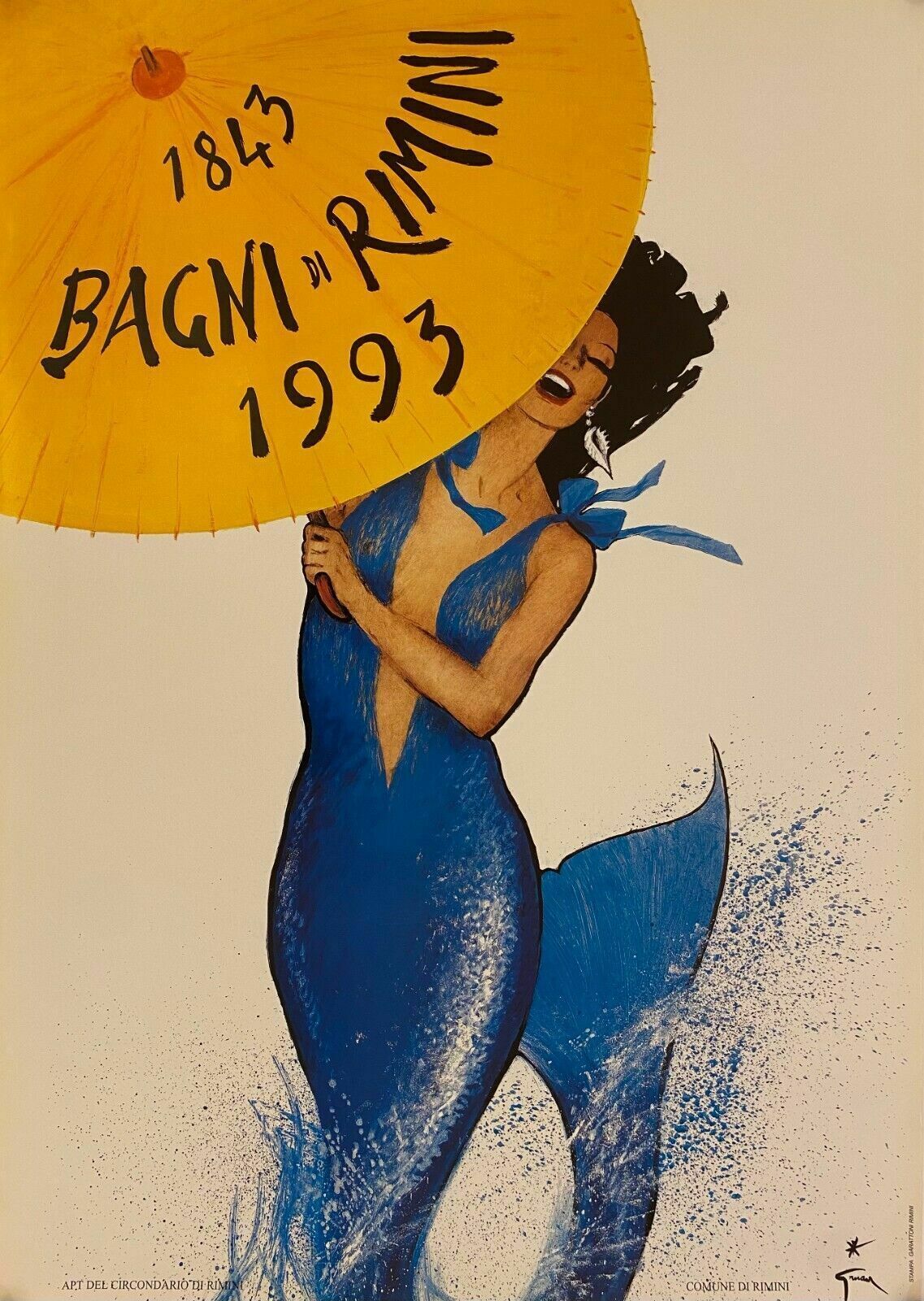 René Gruau, 1993   Rimini Bagni   Original Vintage Affiche C.A. Cm 98 X 69 photo furniture