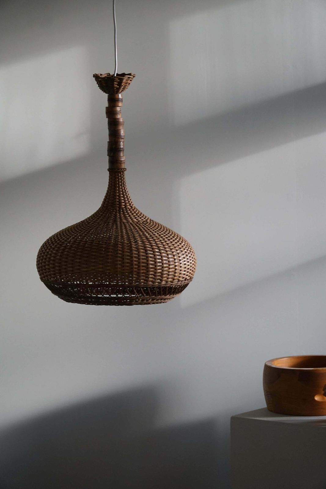 Danish Mid Century Vintage Rattan Pendant   Made In The 1960s photo 585.0