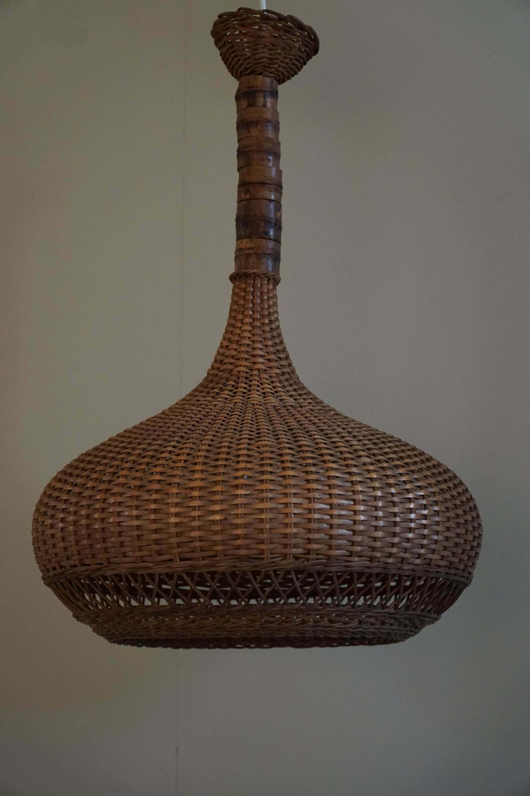 Danish Mid Century Vintage Rattan Pendant   Made In The 1960s photo vinterior
