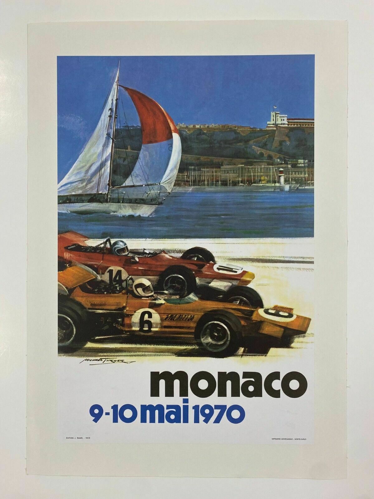Monaco 1970   Michael Turner, 1970   Original Vintage Poster Linen Backed photo furniture