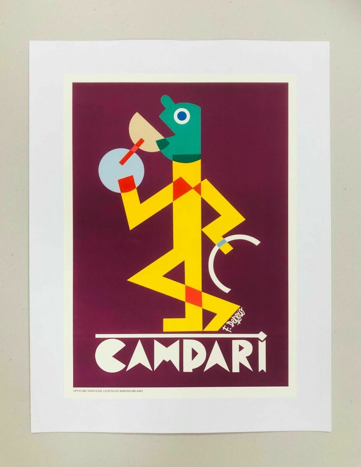 Fortunato Depero, C.A. 1980s  Campari  Advertising Vintage Affiche Linen Backed On Canvas photo for sale
