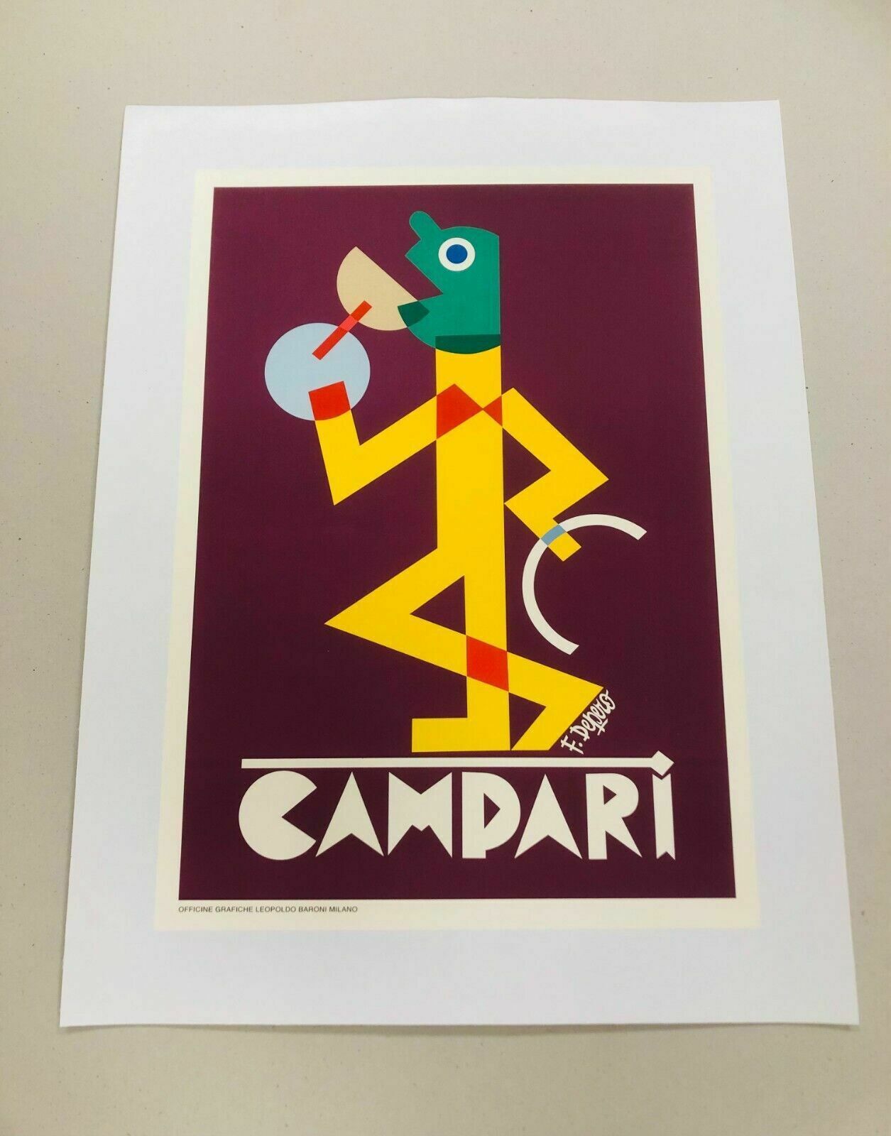 Fortunato Depero, C.A. 1980s  Campari  Advertising Vintage Affiche Linen Backed On Canvas photo Art