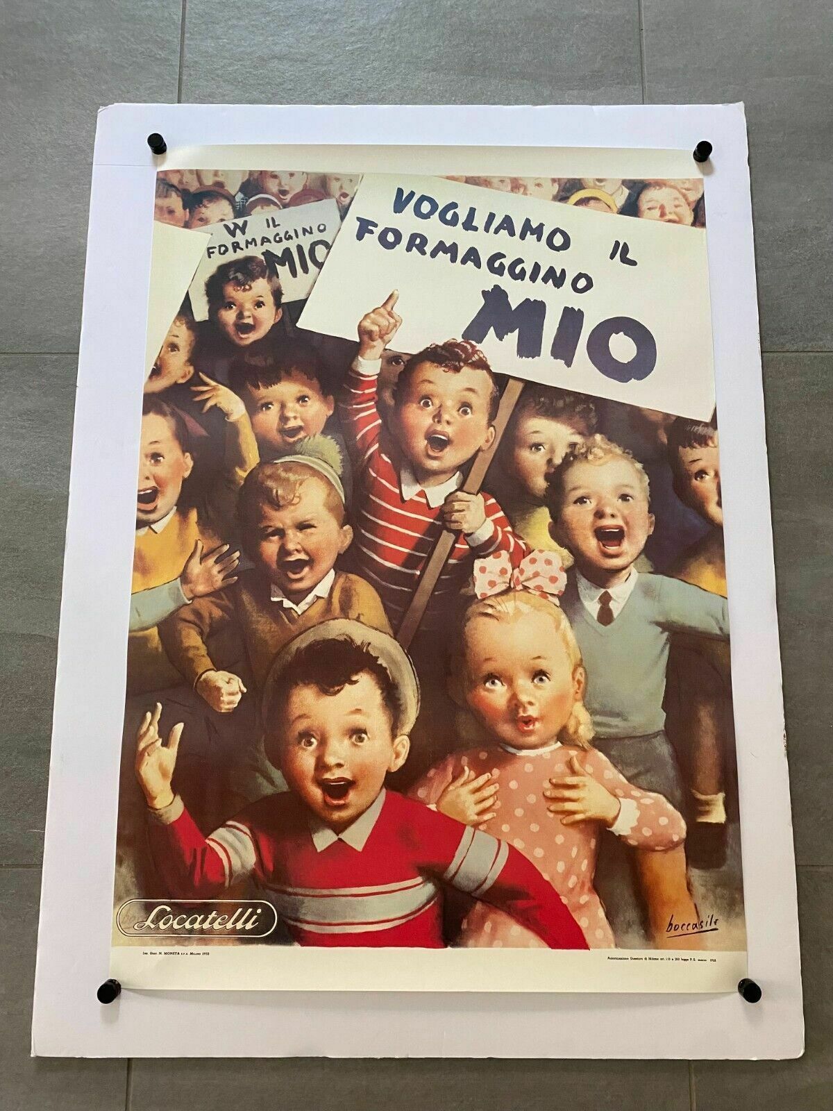 Gino Boccasile, 1970s   Formaggino Mio   Original Vintage Affiche Cm 99 X 69 photo for sale