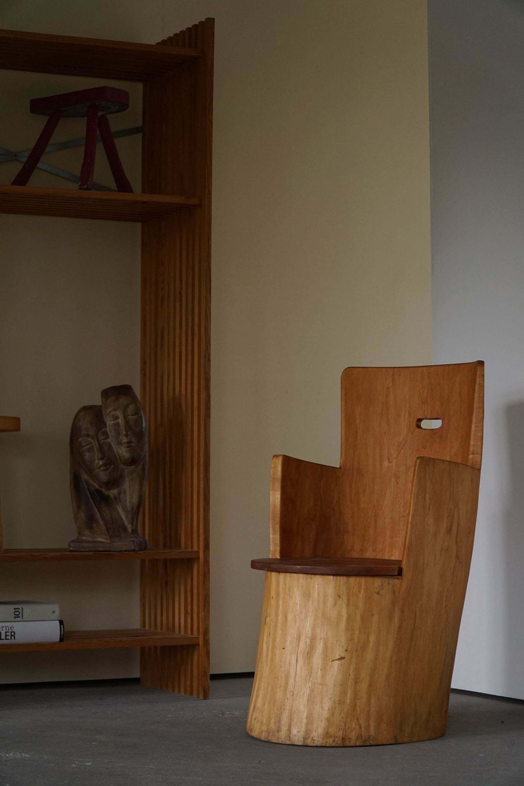 Mid Century Sculptural Carved Brutalist Stump Chair In Solid Pine, Swedish, 1960 photo vinterior