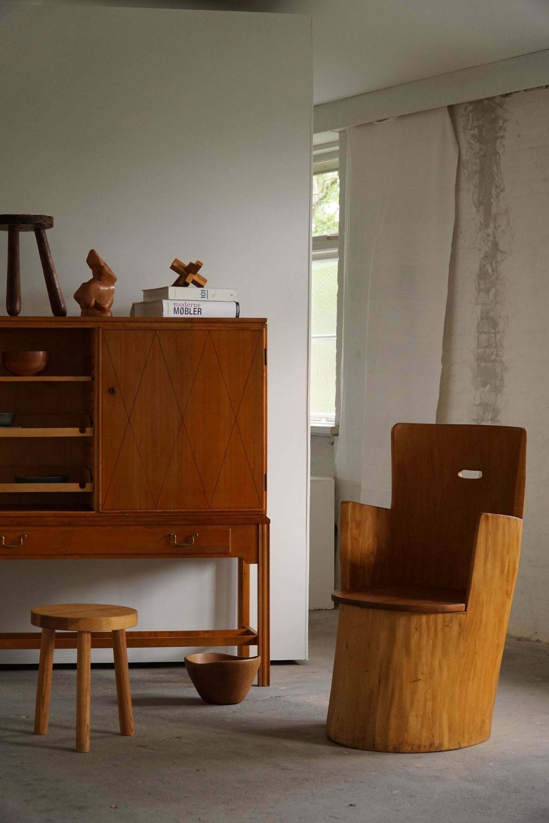 1893.0 Mid Century Sculptural Carved Brutalist Stump Chair In Solid Pine, Swedish, 1960 photo