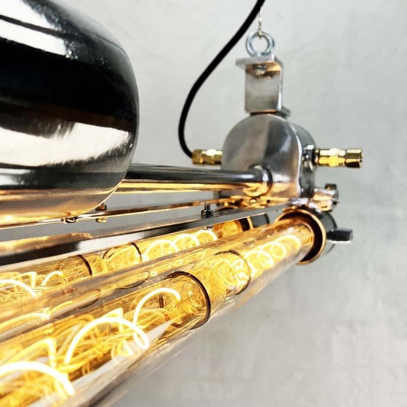 photo furniture 1970s Industrial Polished Aluminium Brass & Glass Edison Flameproof Strip Light