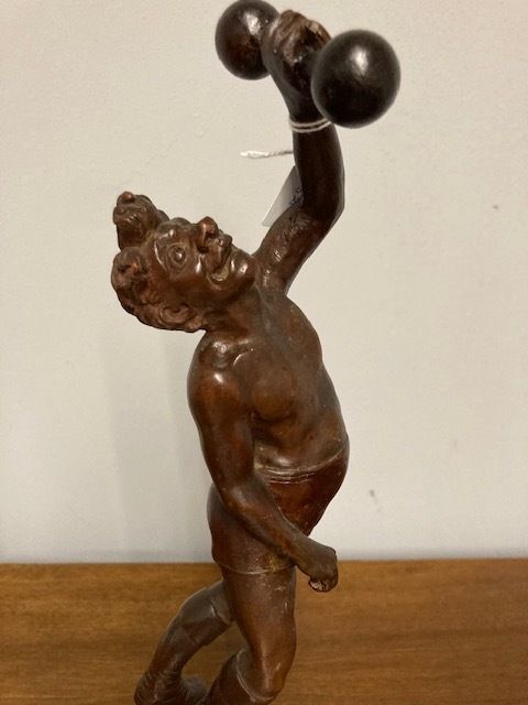 Ancient Sculpture In Walnut Depicting A Late 19th Century "Weightlifter", Italian School. photo furniture