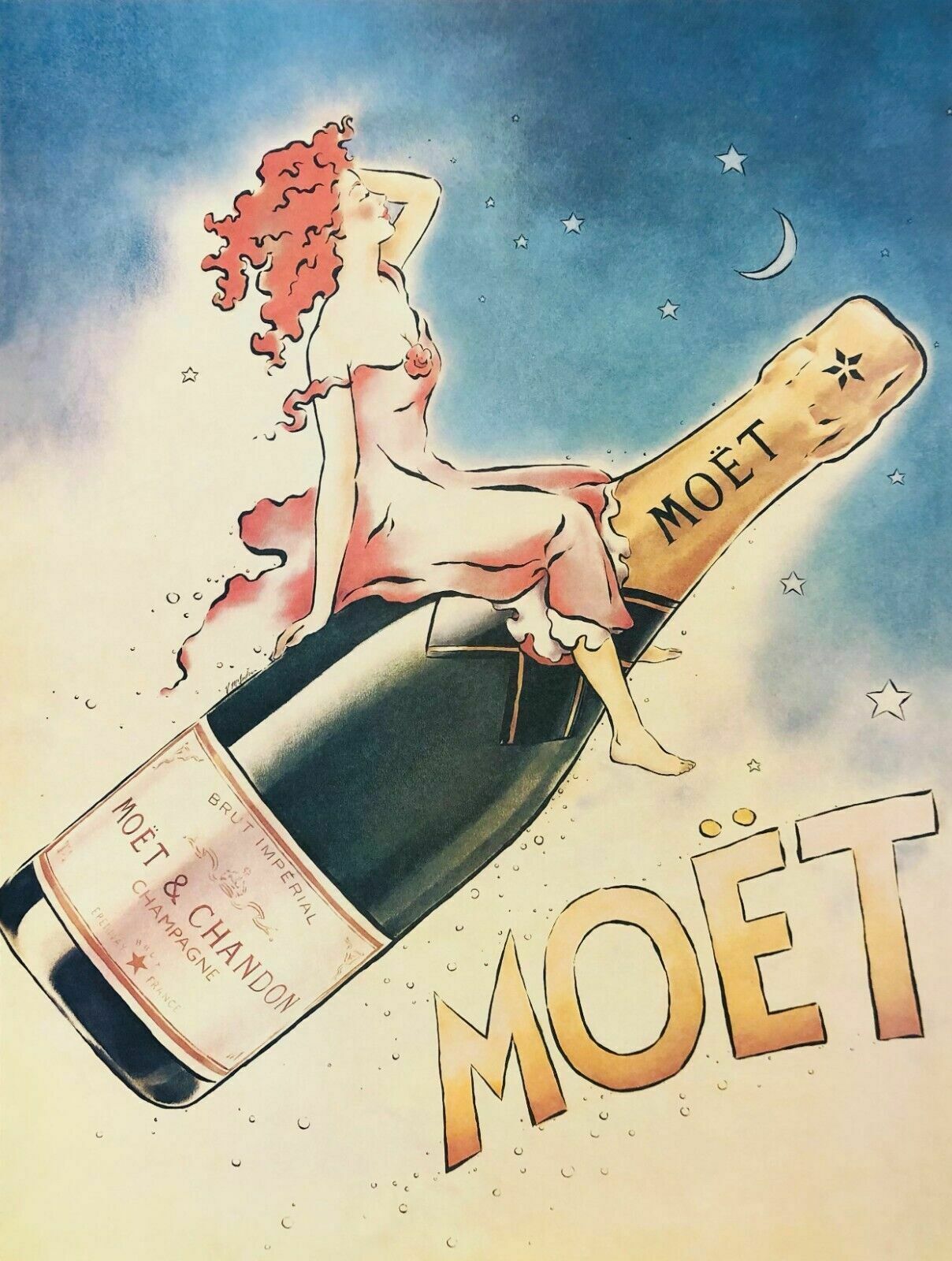 Vince Mcindoe, 80s   Moët & Chandon   Original Offset Poster Cm 61 X 46