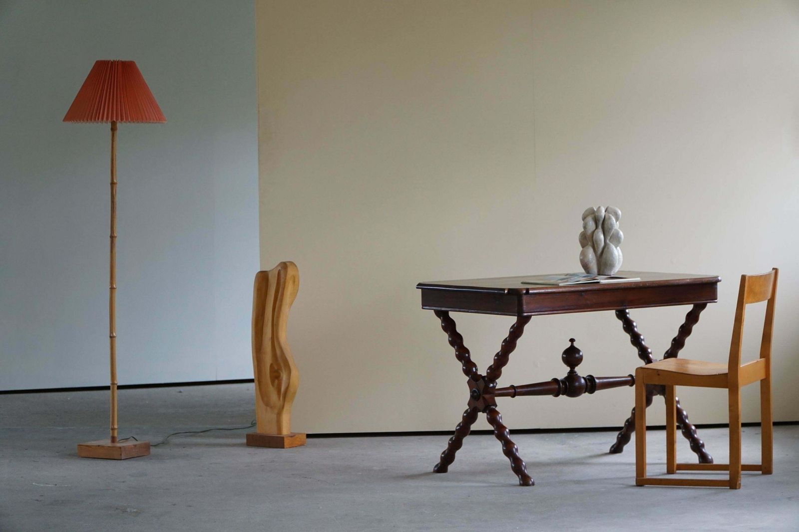 French Sculptural Baroque Style Desk In Stained Pine, Early 20th Century photo vintage