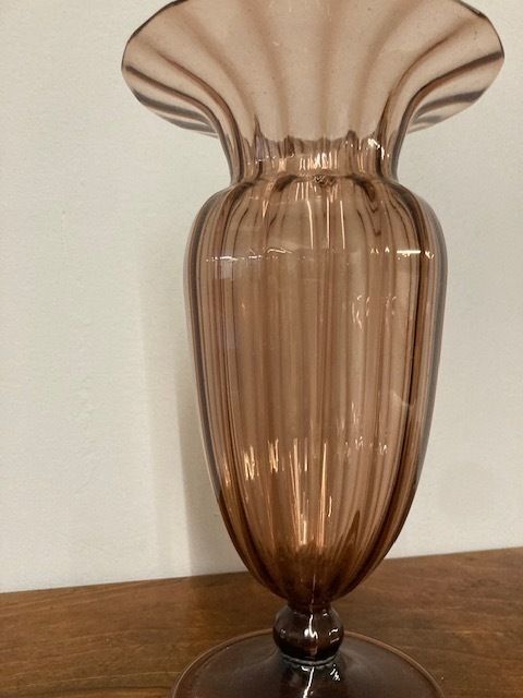 Antique Murano Glass Vase From The 1930s In Amber Colour. Ribbed Knit. photo Home Decor