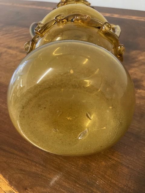 Antique Murano Glass Vase From The Late 1800s In Amber Color With Relief Work. photo vintage