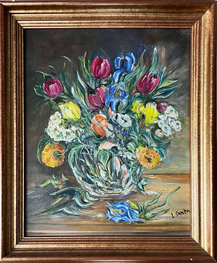 Flowers In A Vase" By L Santa, 1970s photo furniture