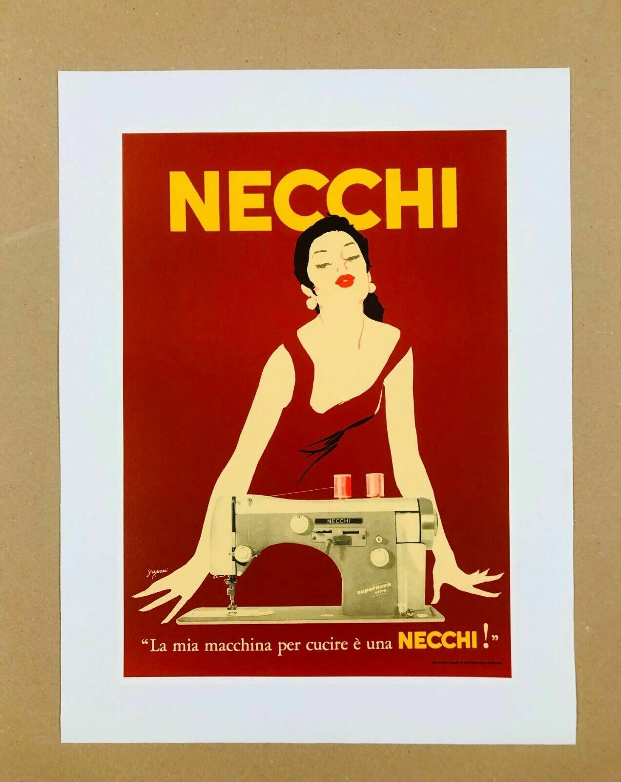 Jeanne Grignani, 80s   Necchi (Red)   Original Affiche Linen Backed On Canvas photo for sale