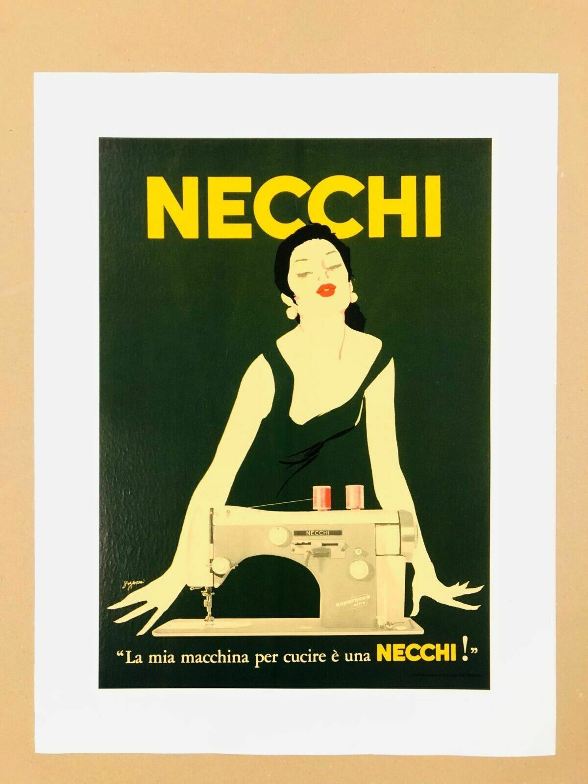 Jeanne Grignani, 80s Necchi (Green)  Original Affiche Linen Backed On Canvas photo for sale