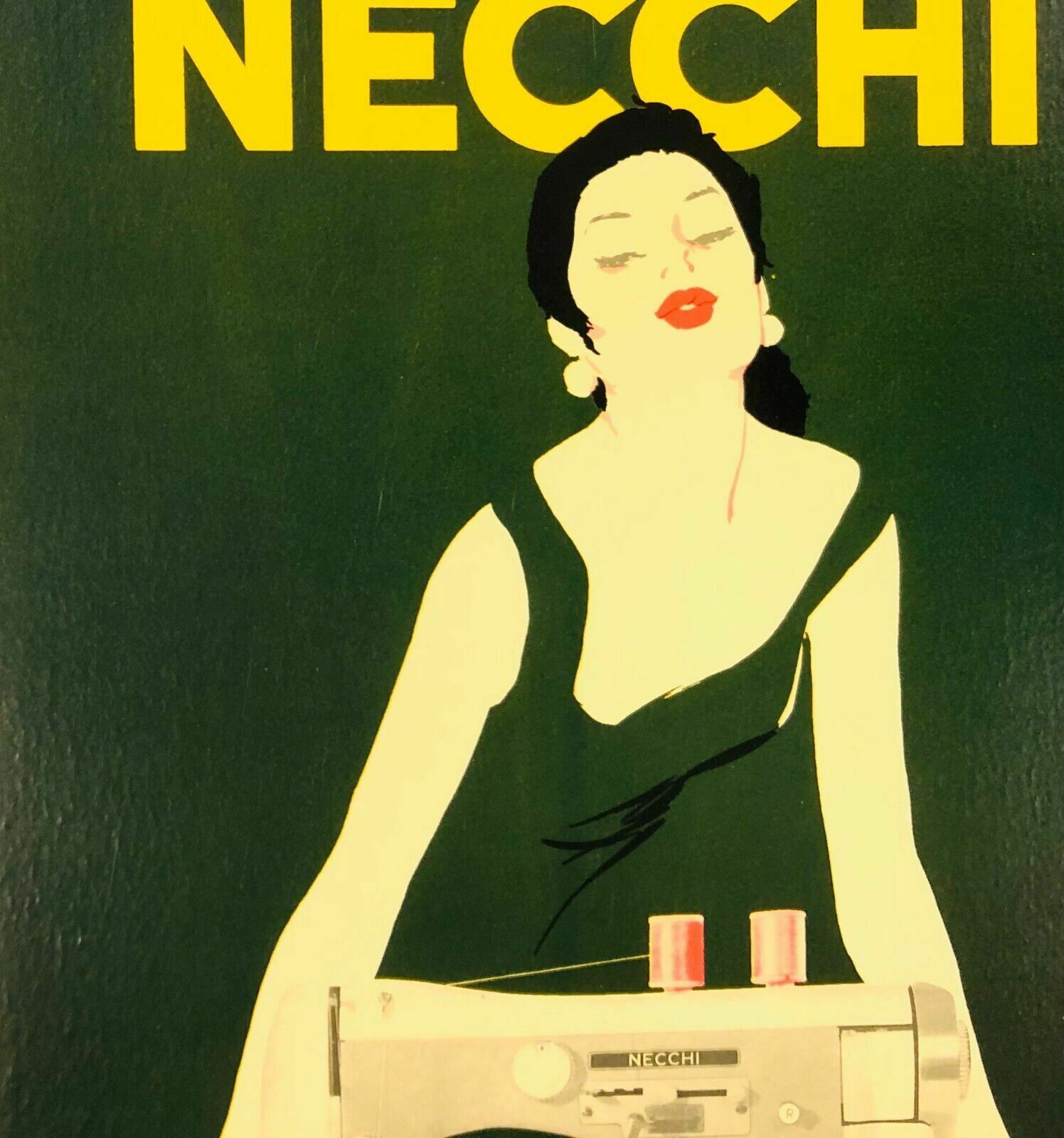 photo furniture Jeanne Grignani, 80s Necchi (Green)  Original Affiche Linen Backed On Canvas
