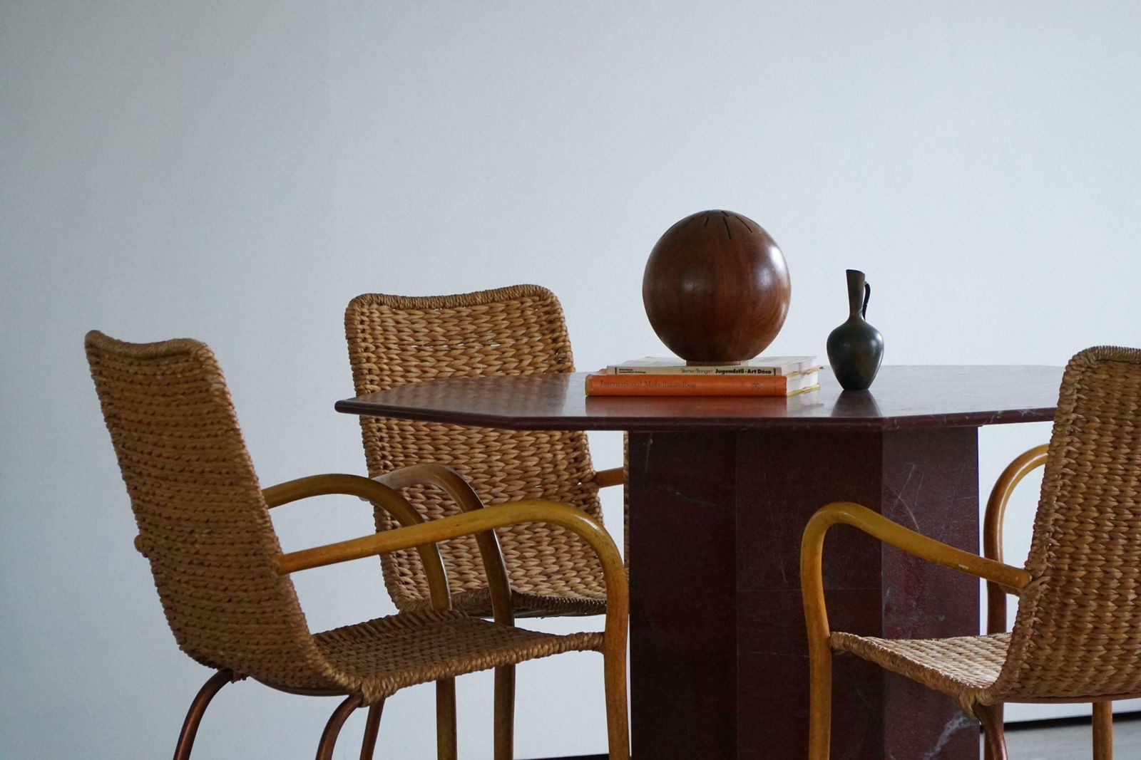 Set Of 4 Italian Vintage Armchairs In Wicker And Birch Mid Century Modern 1950 photo Furniture