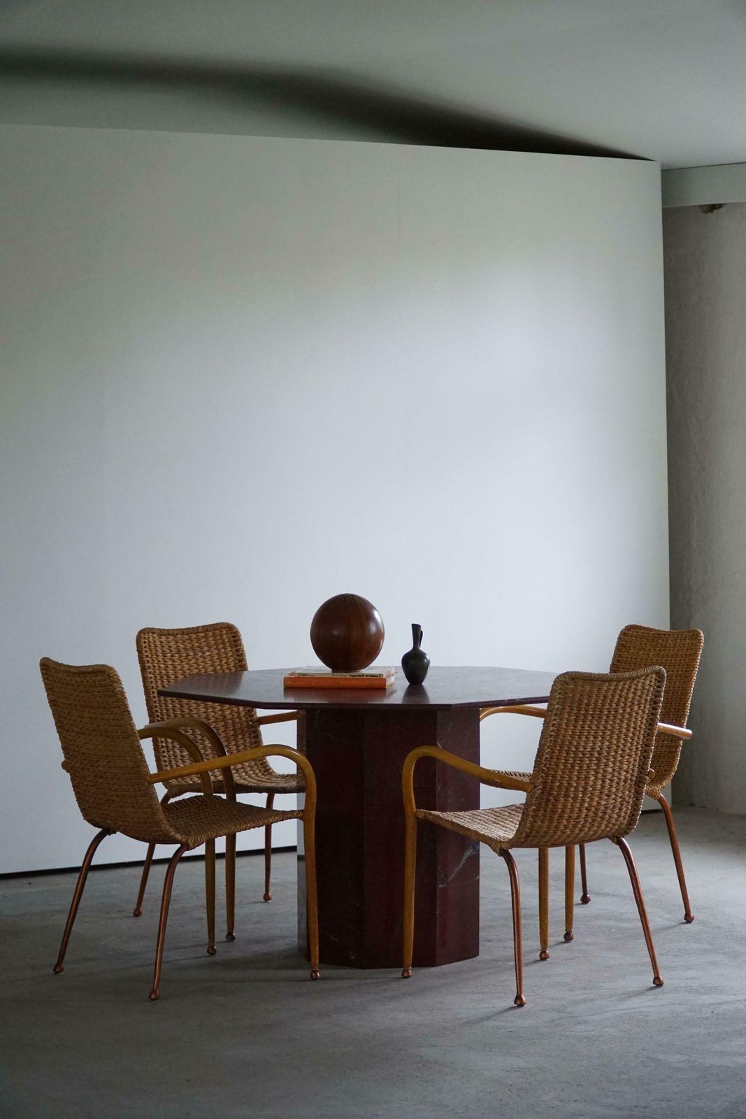 photo furniture Set Of 4 Italian Vintage Armchairs In Wicker And Birch Mid Century Modern 1950