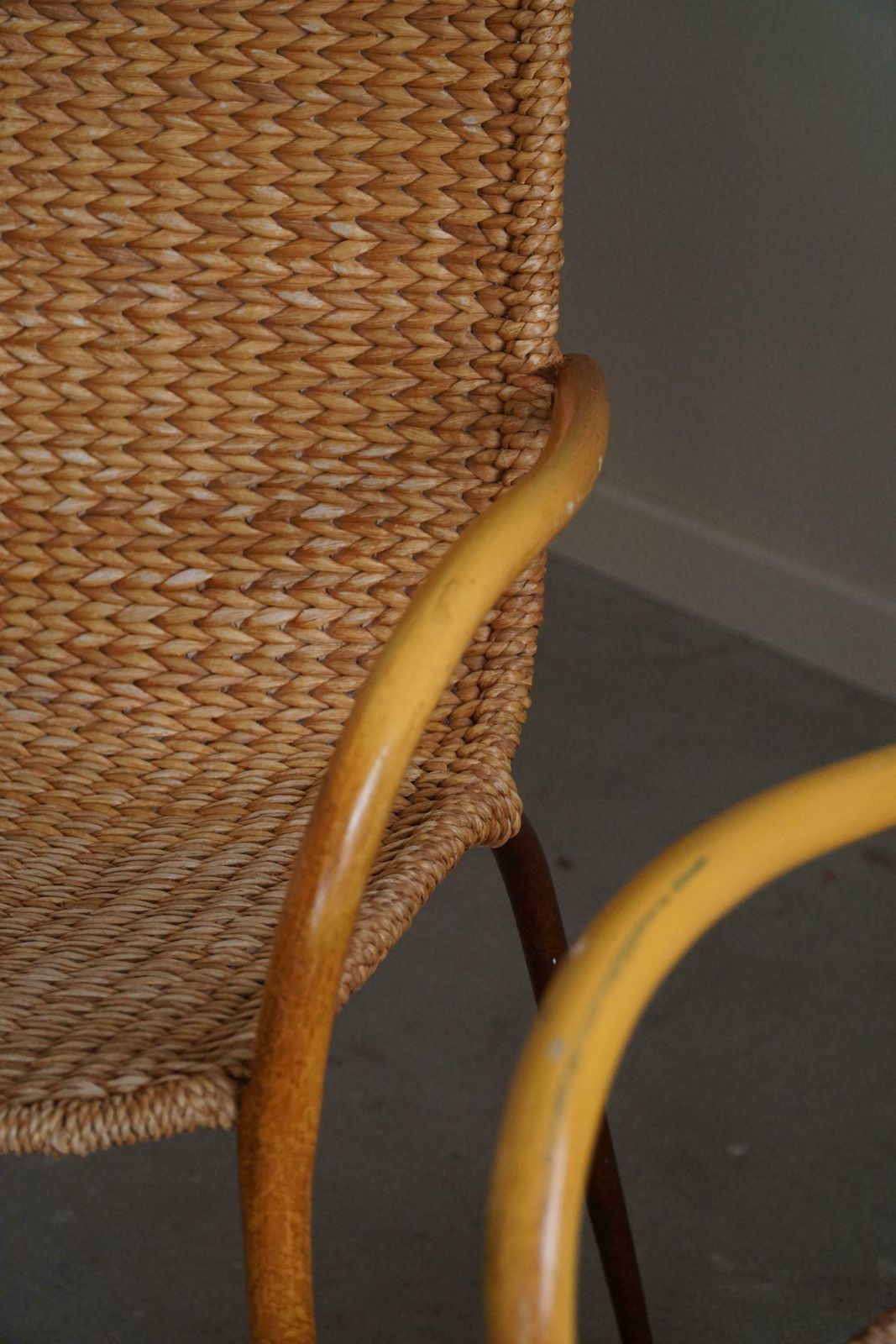 photo vinterior Set Of 4 Italian Vintage Armchairs In Wicker And Birch Mid Century Modern 1950