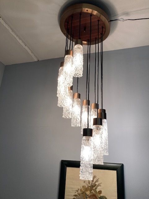 Modern Design Pendant Lamp From The 70s With 12 Murano Glass Glasses. photo furniture