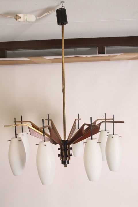 Vintage Chandelier 8 Lights Swedish Opaline Chandelier From The 50s Restored. Vintage photo vinterior