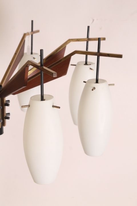 photo furniture Vintage Chandelier 8 Lights Swedish Opaline Chandelier From The 50s Restored. Vintage