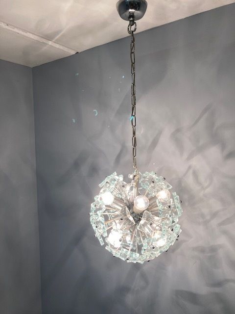 Chandelier Sputnik Chandelier – Mid Century Fontana Arte 1968 Modern Design N. 8 Light Points Frosted Glass photo buy