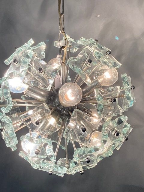 photo furniture Chandelier Sputnik Chandelier – Mid Century Fontana Arte 1968 Modern Design N. 8 Light Points Frosted Glass