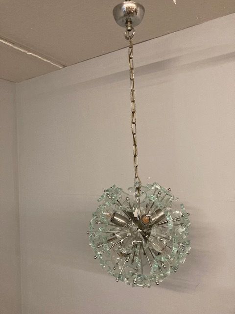 photo vinterior Chandelier Sputnik Chandelier – Mid Century Fontana Arte 1968 Modern Design N. 8 Light Points Frosted Glass