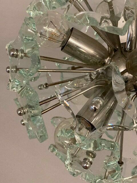 photo buy Chandelier Sputnik Chandelier – Mid Century Fontana Arte 1968 Modern Design N. 8 Light Points Frosted Glass