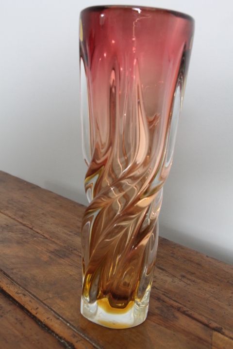 Seguso Murano Glass Vase From The 70s, Two Tone Modern Design. Perfect Condition photo buy