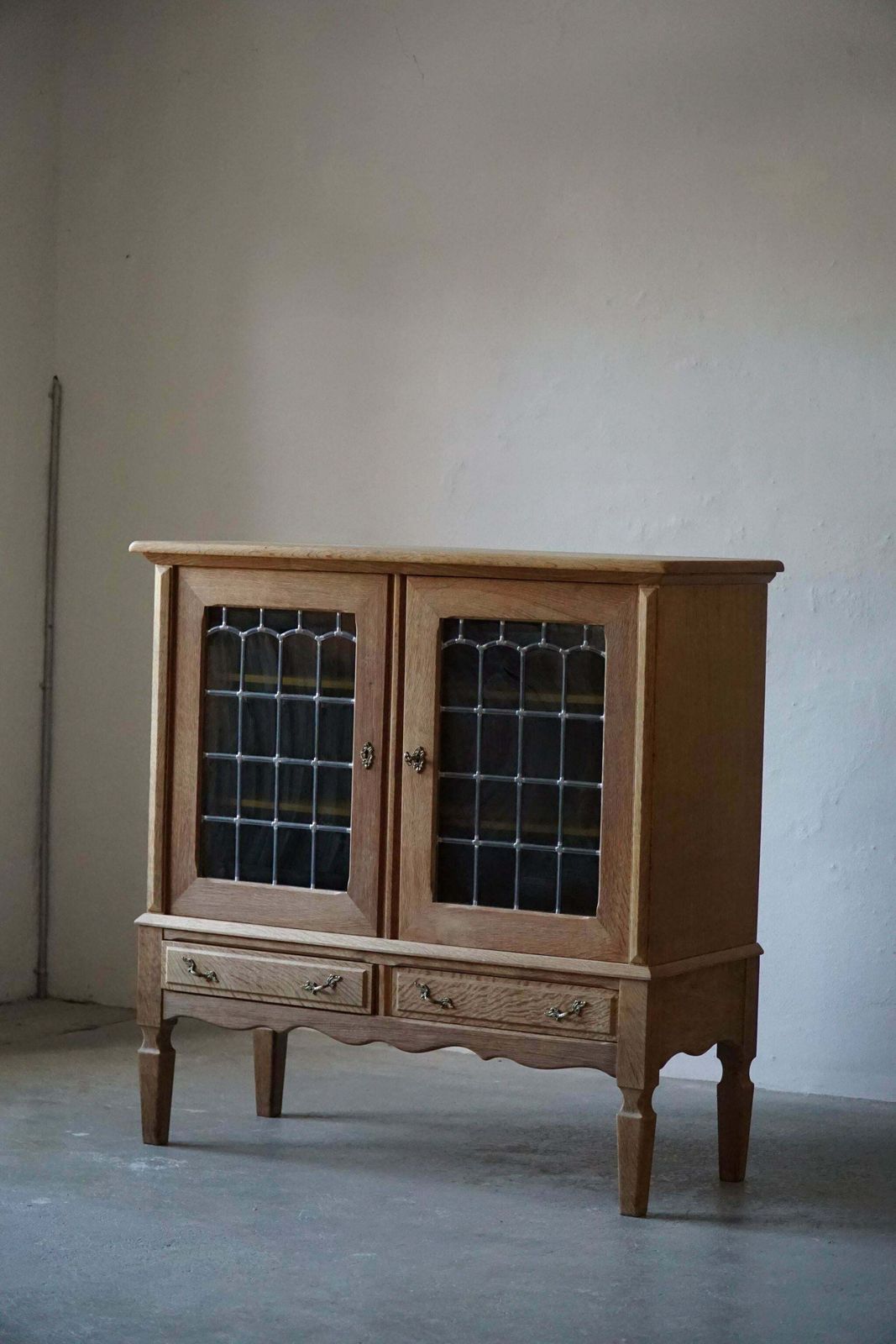 photo for sale 20th Mid Century Cabinet In Solid Oak With Glass Front By Danish Cabinetmaker