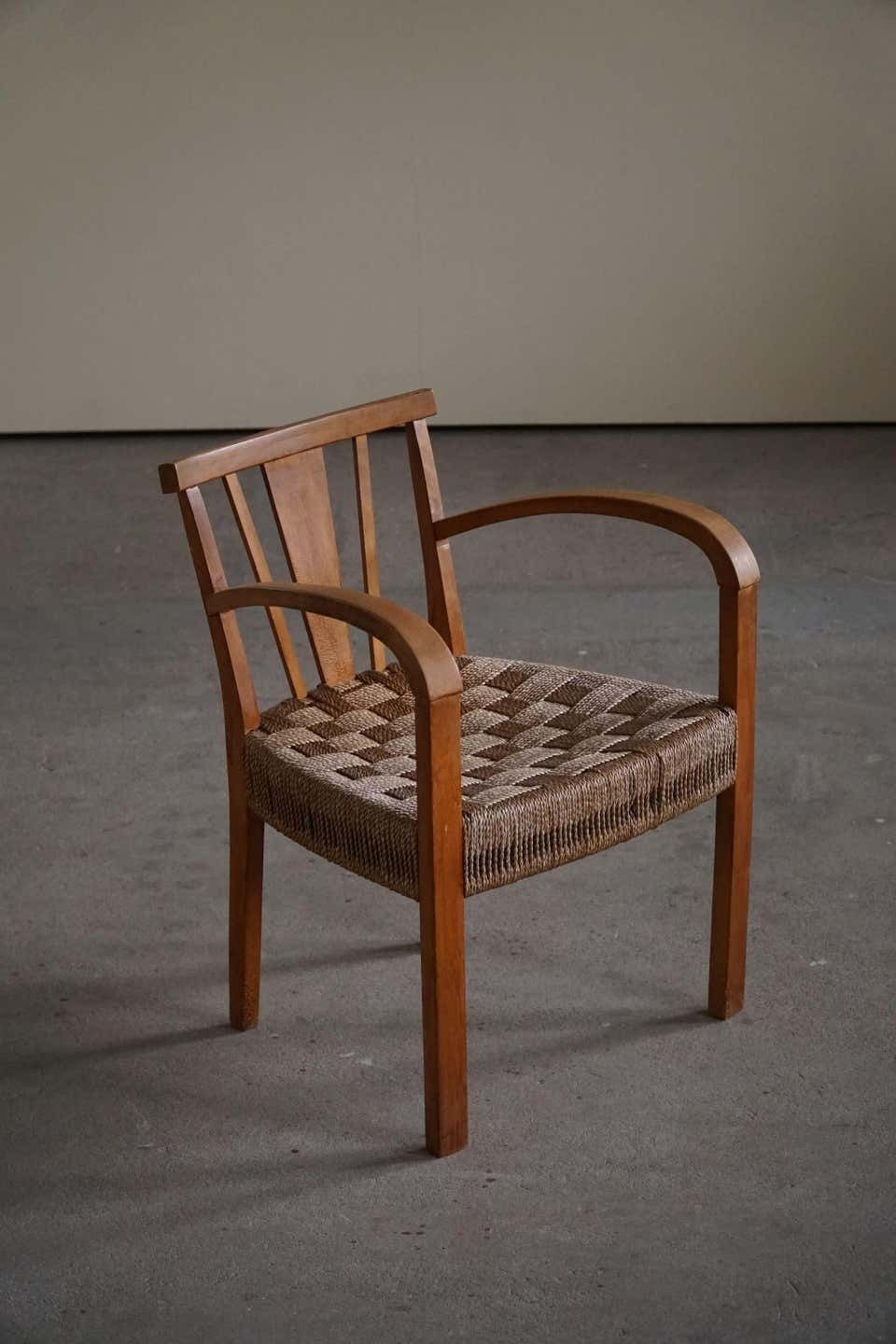 Danish Modern Lounge Chair In Beech And Papercord, In Style Of Frits Schlegel photo for sale