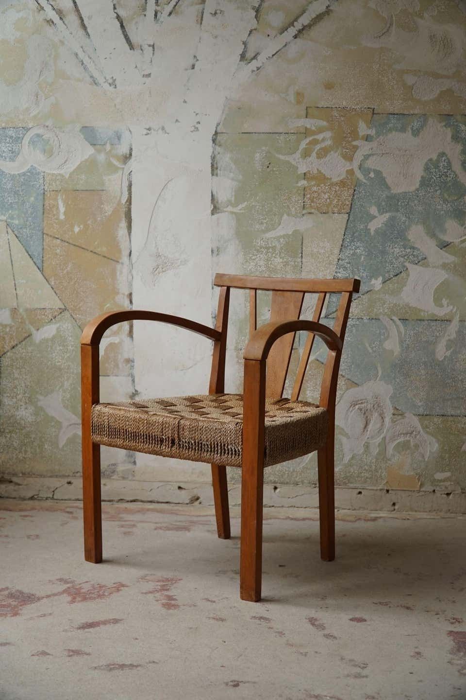 Danish Modern Lounge Chair In Beech And Papercord, In Style Of Frits Schlegel photo Furniture