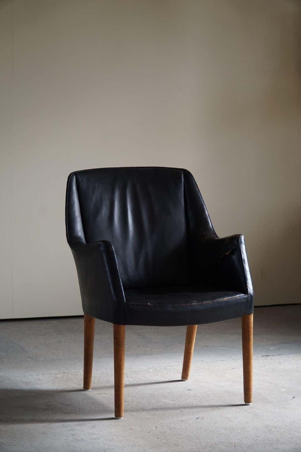 Danish Modern Armchair By Nanna Ditzel In Oak And Patinated Leather, 1950s photo furniture