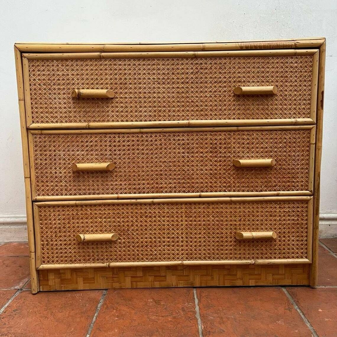 Mid Century Bamboo And Rattan Cane Chest Of Drawers/ Storage / Cupboard