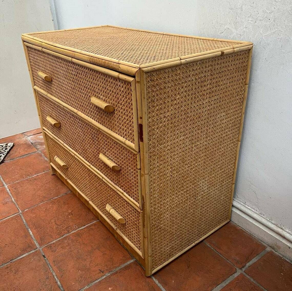 Mid Century Bamboo And Rattan Cane Chest Of Drawers/ Storage / Cupboard photo for sale