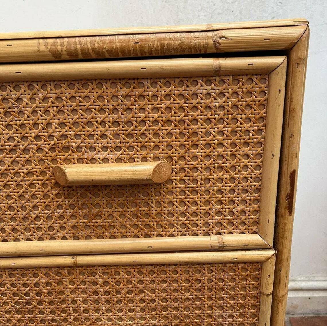 Mid Century Bamboo And Rattan Cane Chest Of Drawers/ Storage / Cupboard photo buy