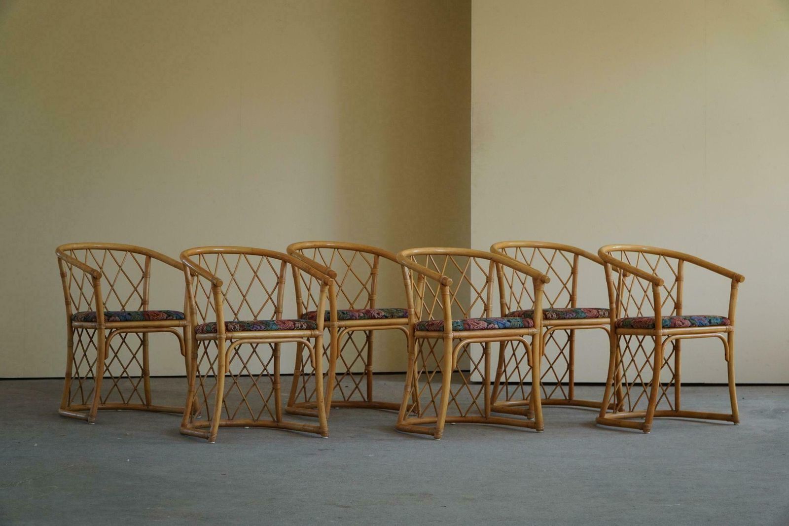 Set Of 6 Sculptural Vintage Bamboo Dining Chairs, Danish Modern, Made In 1960s photo Furniture
