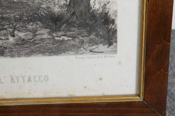 Ancient Print Depicting "The Attack". Italy From The 19th Century In Frame. photo vintage