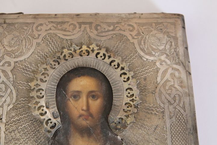 Ancient Icon In Silver And Painted Christ Blessing 19th Century. Size Cm 18 X Cm 15 photo 561.6
