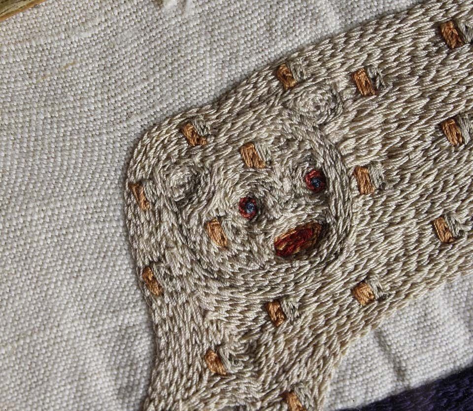 Pair Of Early 19th Century Silk Embroidery Folk Art Animals Elephant & Leopard photo vinterior