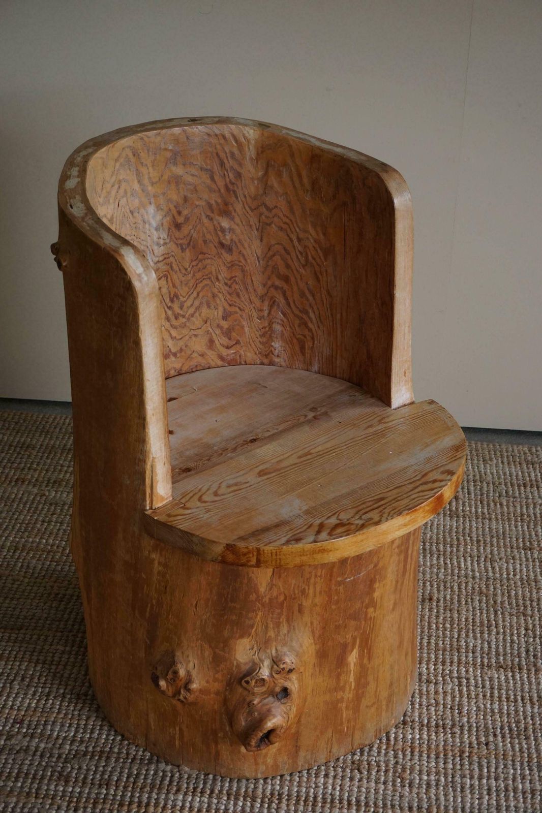 Mid Century Sculptural Brutalist Swedish Stump Chair In Solid Pine photo 2361.0