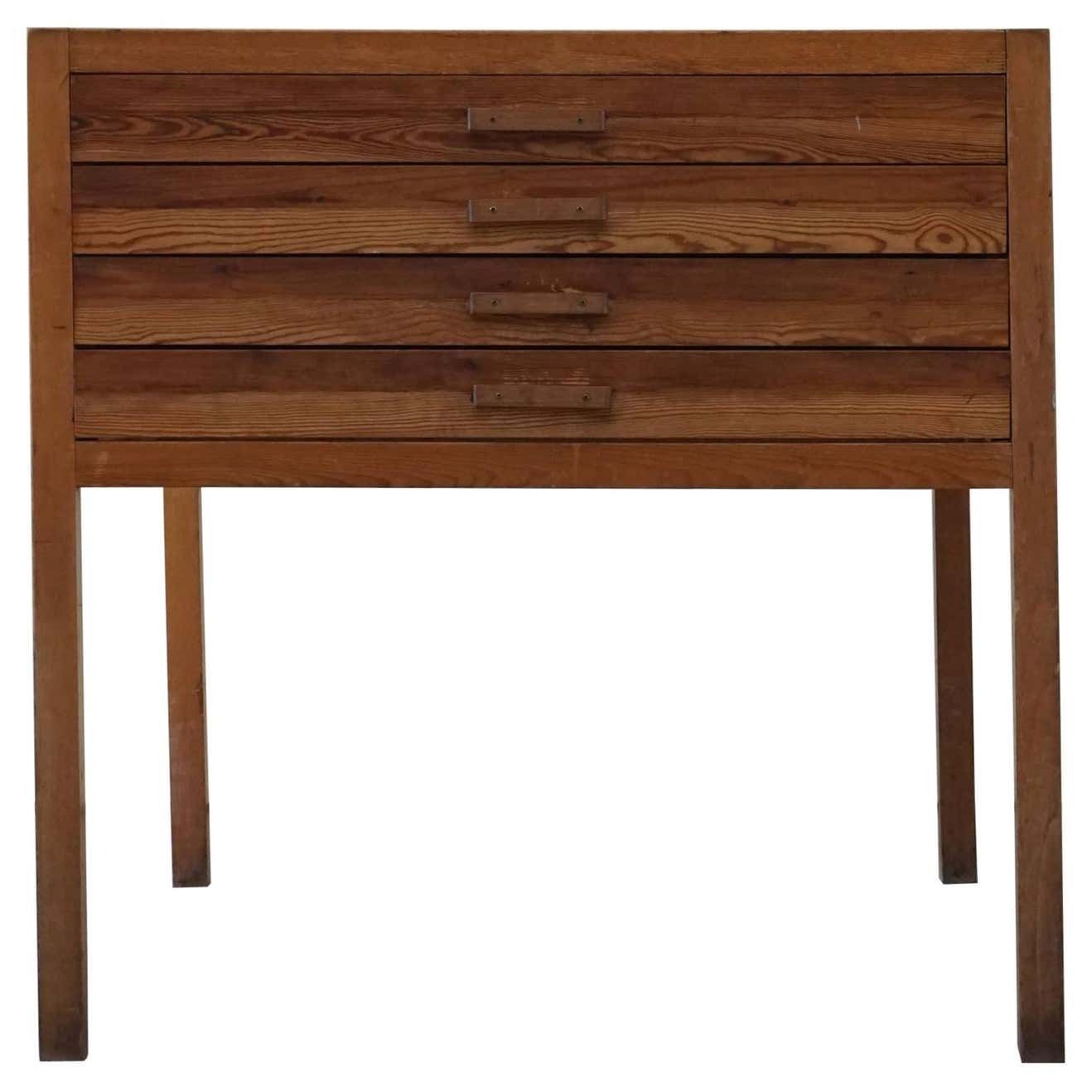 Mid Century Large Danish Drawing Cabinet Made In Pine And Beech 1960s
