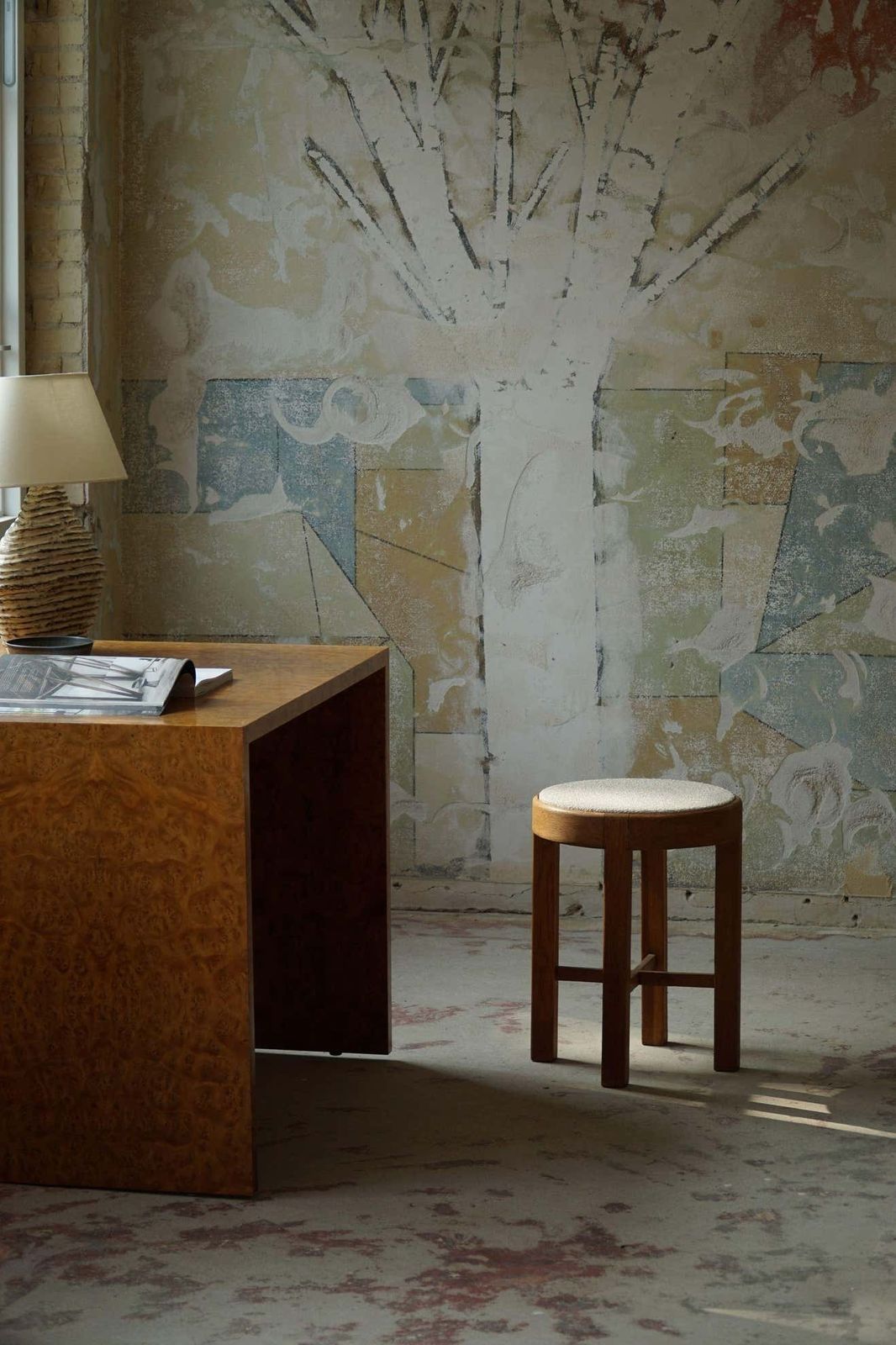 Danish Mid Century Stool In Oak And Reupholstered In Bouclé Wool Ca 1950s photo 1634.0