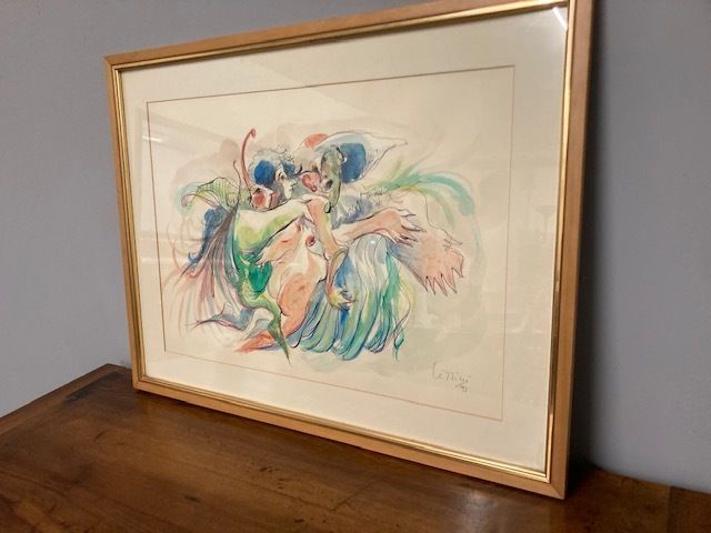 photo furniture G. Lizzini Watercolor And Ink Painting Signed 20th Century Contemporary Art
